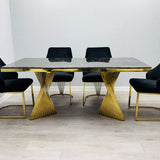 Ravello 180cm Gold Dining Table With Cannes Gold Chairs In 2 Colours