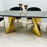 Ravello Black & Gold Marble Dining Table With Porado Gold Chairs