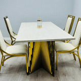 Ravello Cream & Gold Marble Dining Table With Windsor Gold Chairs