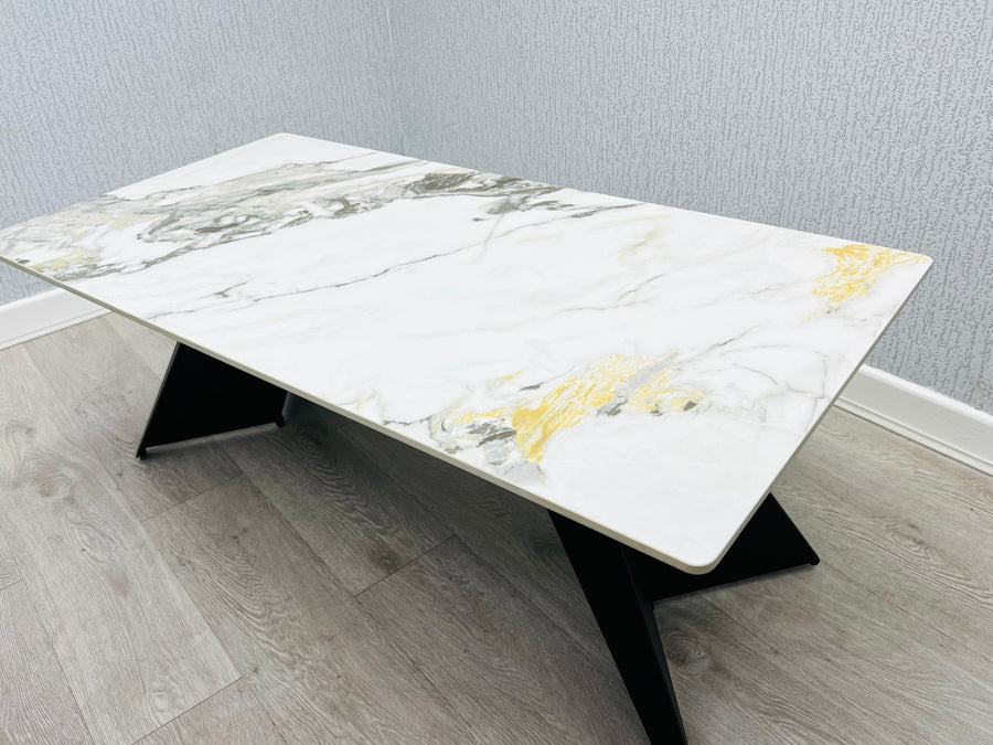 Chicago White Ceramic Coffee Table with Grey and Gold Accents - Belmont Interiors