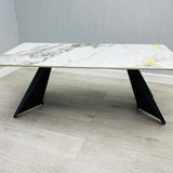 Chicago White Ceramic Coffee Table with Grey and Gold Accents - Belmont Interiors