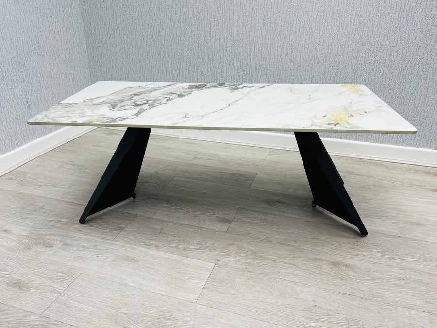 Chicago White Ceramic Coffee Table with Grey and Gold Accents - Belmont Interiors