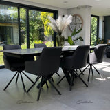 Phoenix 160-240cm White Ceramic Marble Extending Table + Grey Velvet Swivel Dining Chairs-Esme Furnishings