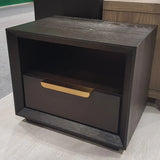 Aspen Dark Wooden Bedside Table with Gold Handle-Belmont Interiors