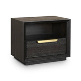 Aspen Dark Wooden Bedside Table with Gold Handle-Belmont Interiors