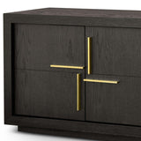 Bristol Textured Dark Brown Oak Veneer Media Unit with Gold Handles-Esme Furnishings