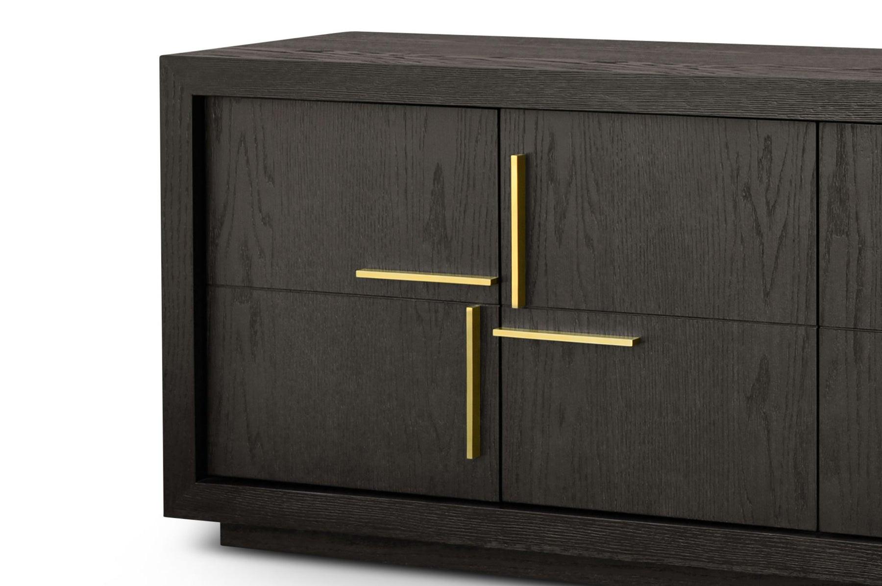 Bristol Textured Dark Brown Oak Veneer Media Unit with Gold Handles-Esme Furnishings