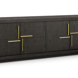 Bristol Textured Dark Brown Oak Veneer Media Unit with Gold Handles-Esme Furnishings