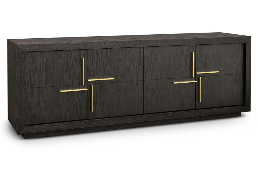 Bristol Textured Dark Brown Oak Veneer Media Unit with Gold Handles-Esme Furnishings