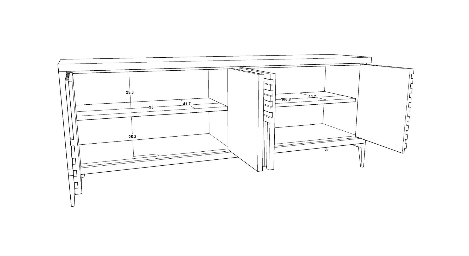 Kyoto 4-Door Sideboard Textured Grey Oak Veneer With Brushed Brass Feet-Esme Furnishings