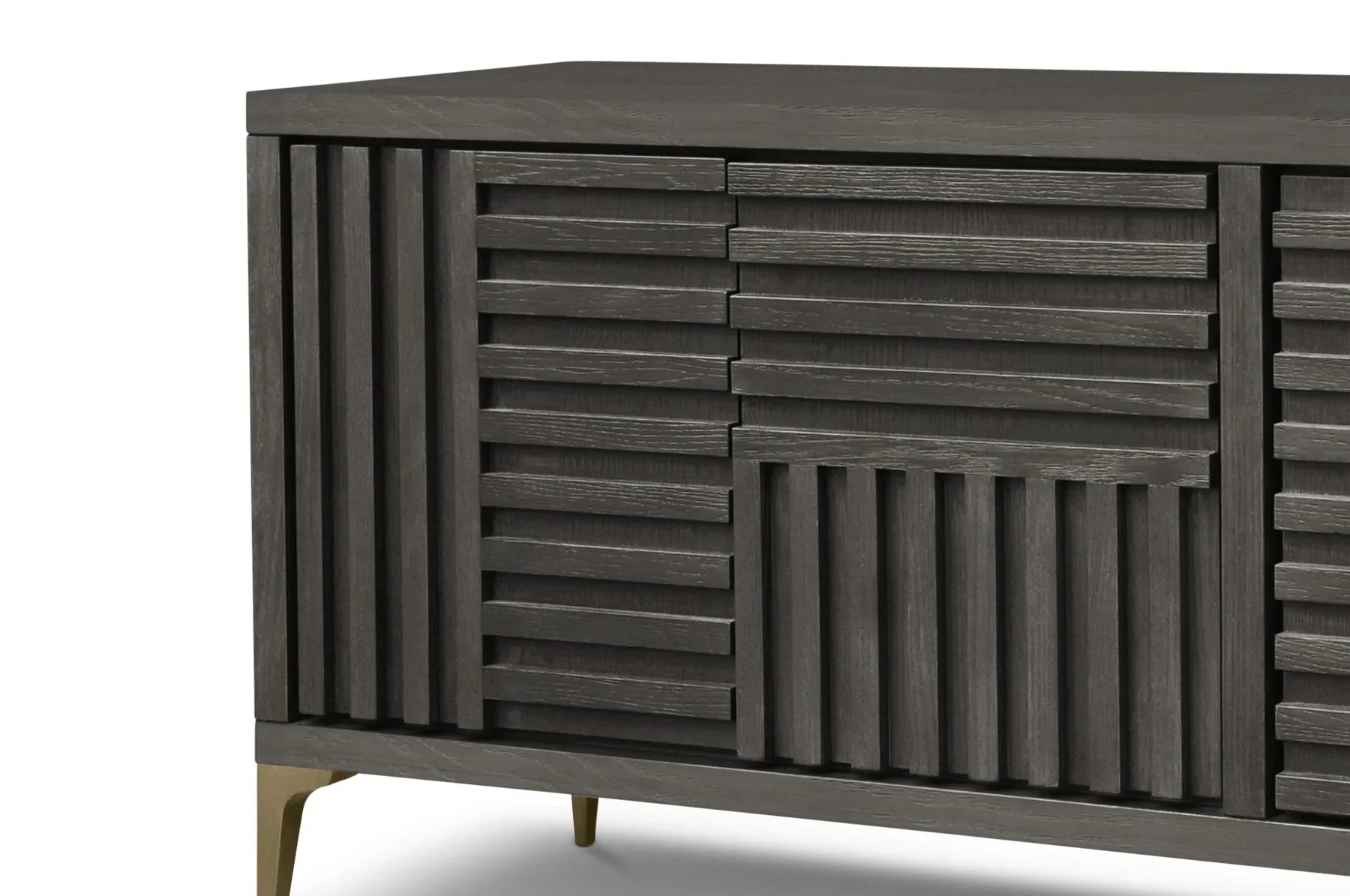 Kyoto 4-Door Sideboard Textured Grey Oak Veneer With Brushed Brass Feet-Esme Furnishings