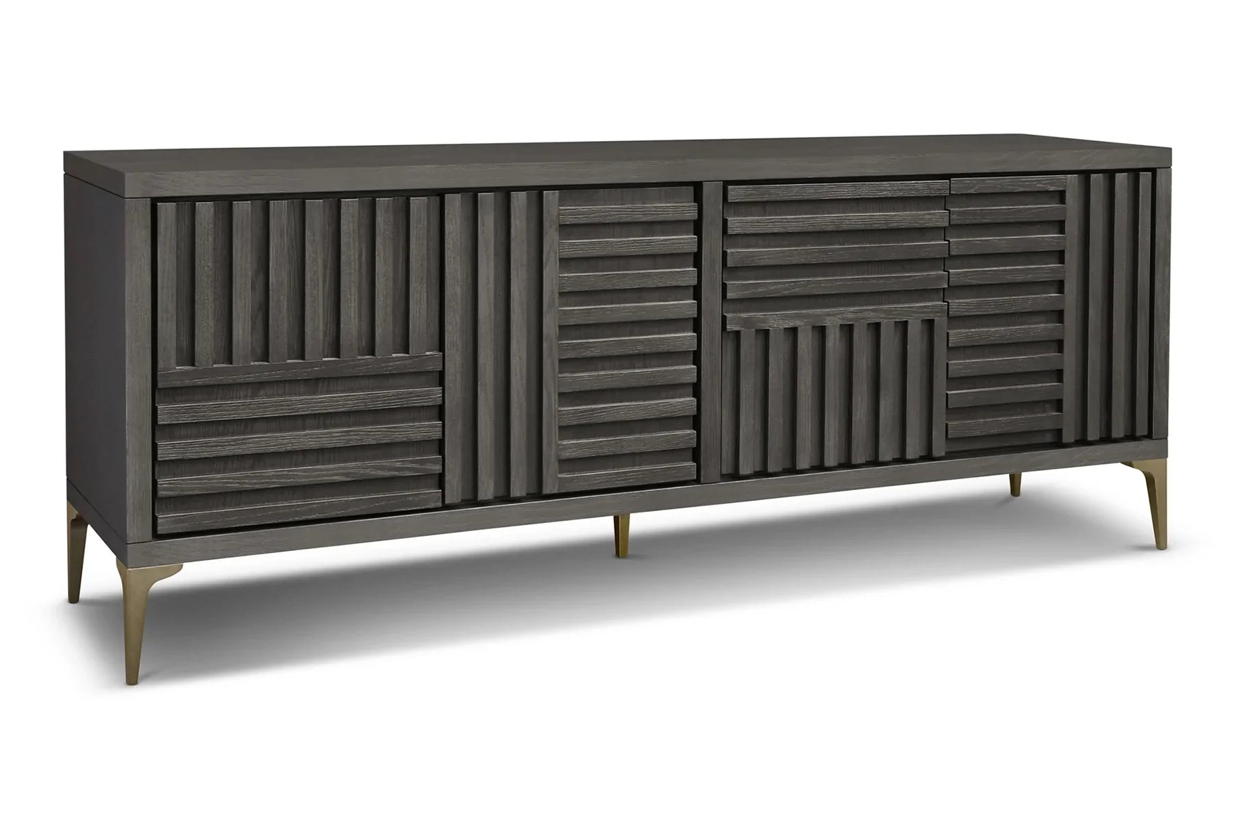 Kyoto 4-Door Sideboard Textured Grey Oak Veneer With Brushed Brass Feet-Esme Furnishings