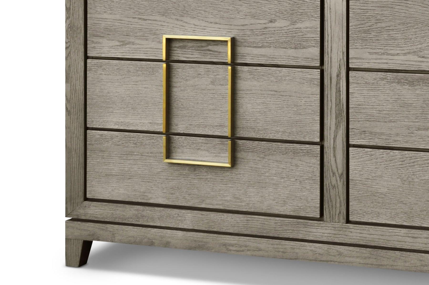 Lucca 6-Drawer Chest of Drawers Grey Coloured Oak Veneer With Gold Handles-Esme Furnishings