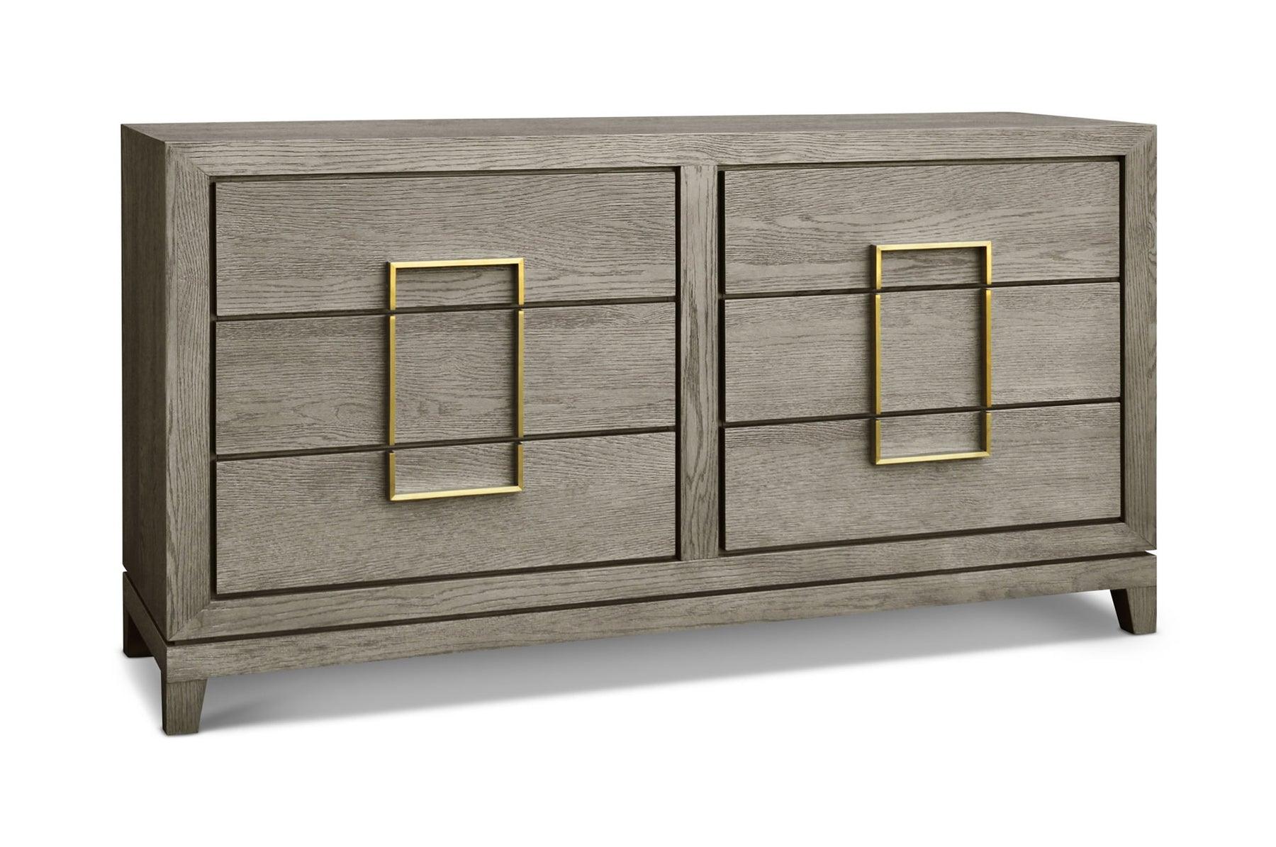 Lucca 6-Drawer Chest of Drawers Grey Coloured Oak Veneer With Gold Handles-Esme Furnishings