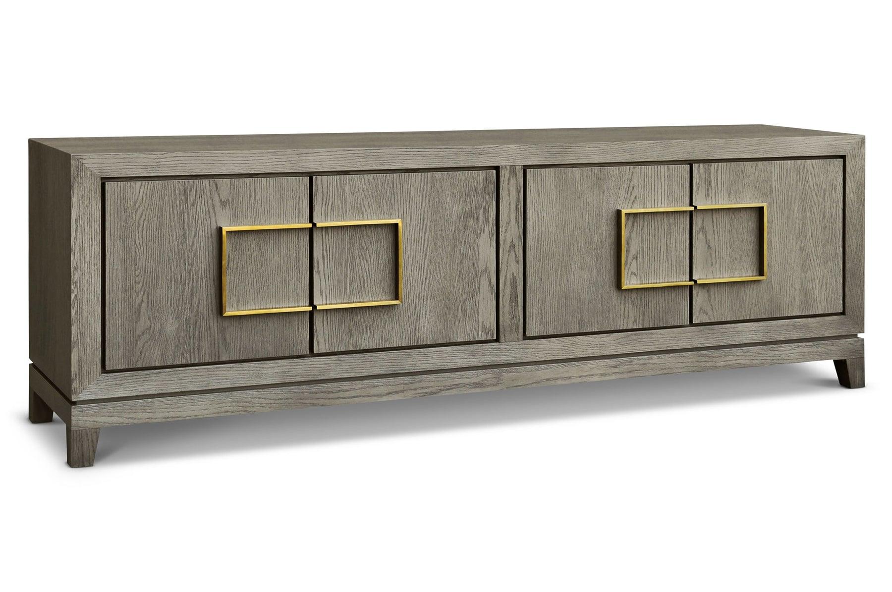 Lucca Media Unit with Grey/Taupe Coloured Oak Veneer and Gold Handles-Esme Furnishings