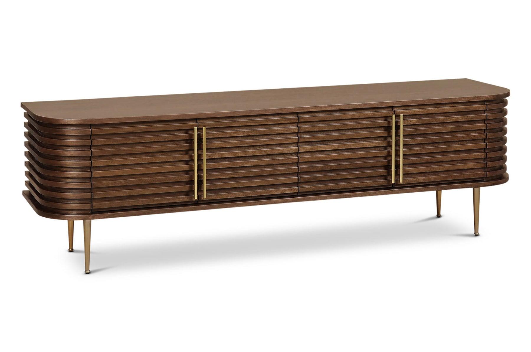 Paris Natural Walnut Media Unit with Gold Brass Handles-Esme Furnishings