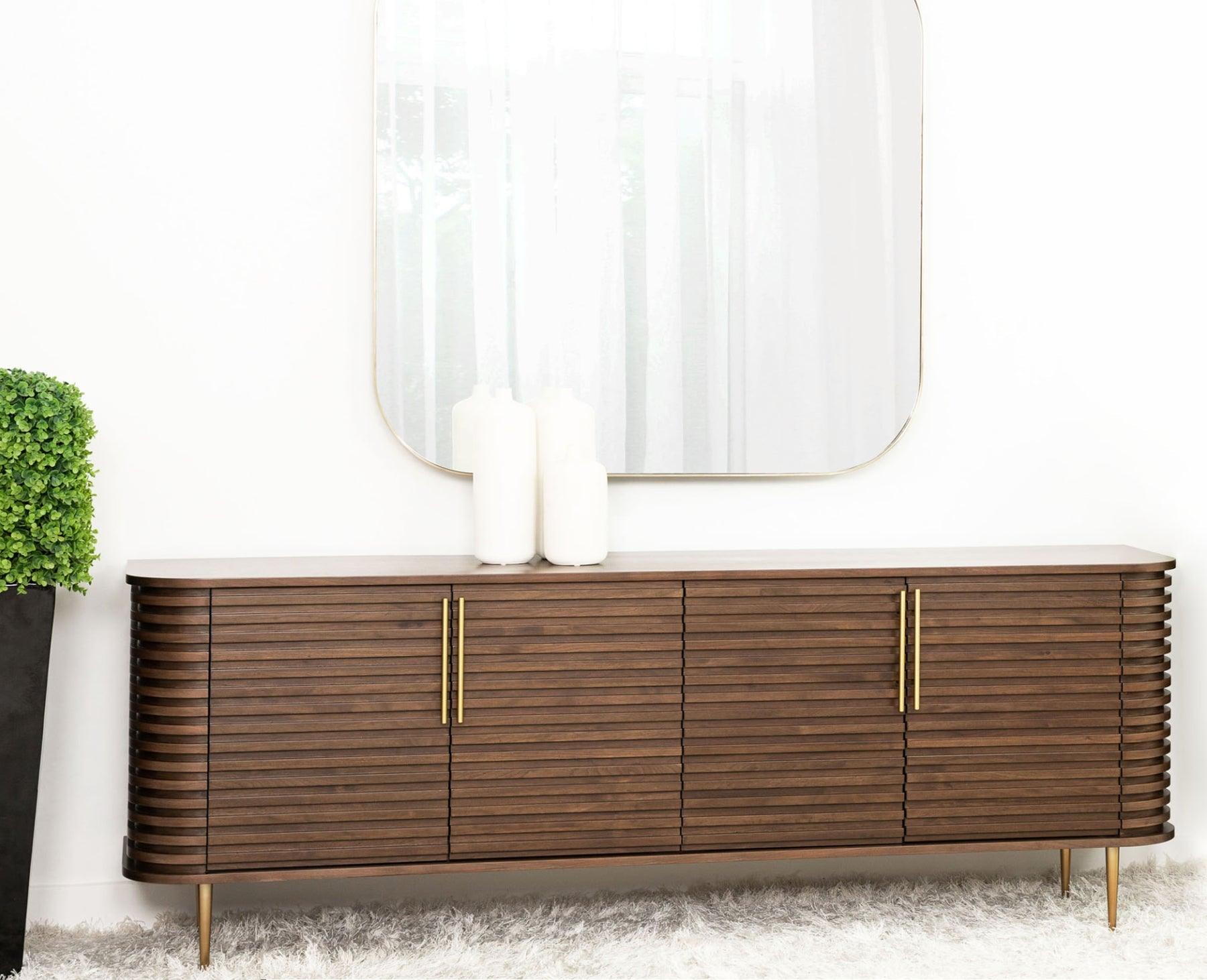 Paris Natural Walnut Sideboard with Gold Brass Handles-Esme Furnishings