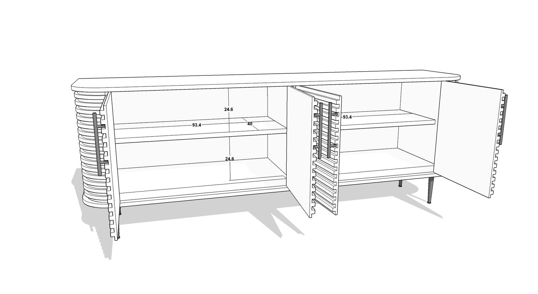 Paris Natural Walnut Sideboard with Gold Brass Handles-Esme Furnishings