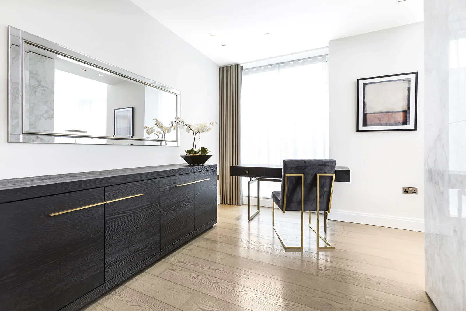 Sorrento 4-Door Sideboard In A Dark Oak Veneer With Gold Handles-Esme Furnishings