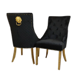 Majestic Gold Lion Knocker Quilted Tufted Plush Velvet Dining Chair Gold Legs - 3 Colours-Esme Furnishings