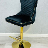 Valentino Black Gold Ring Knocker Quilted Back Plush Velvet Gold Bar Stool