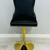 Valentino Black Gold Ring Knocker Quilted Back Plush Velvet Gold Bar Stool