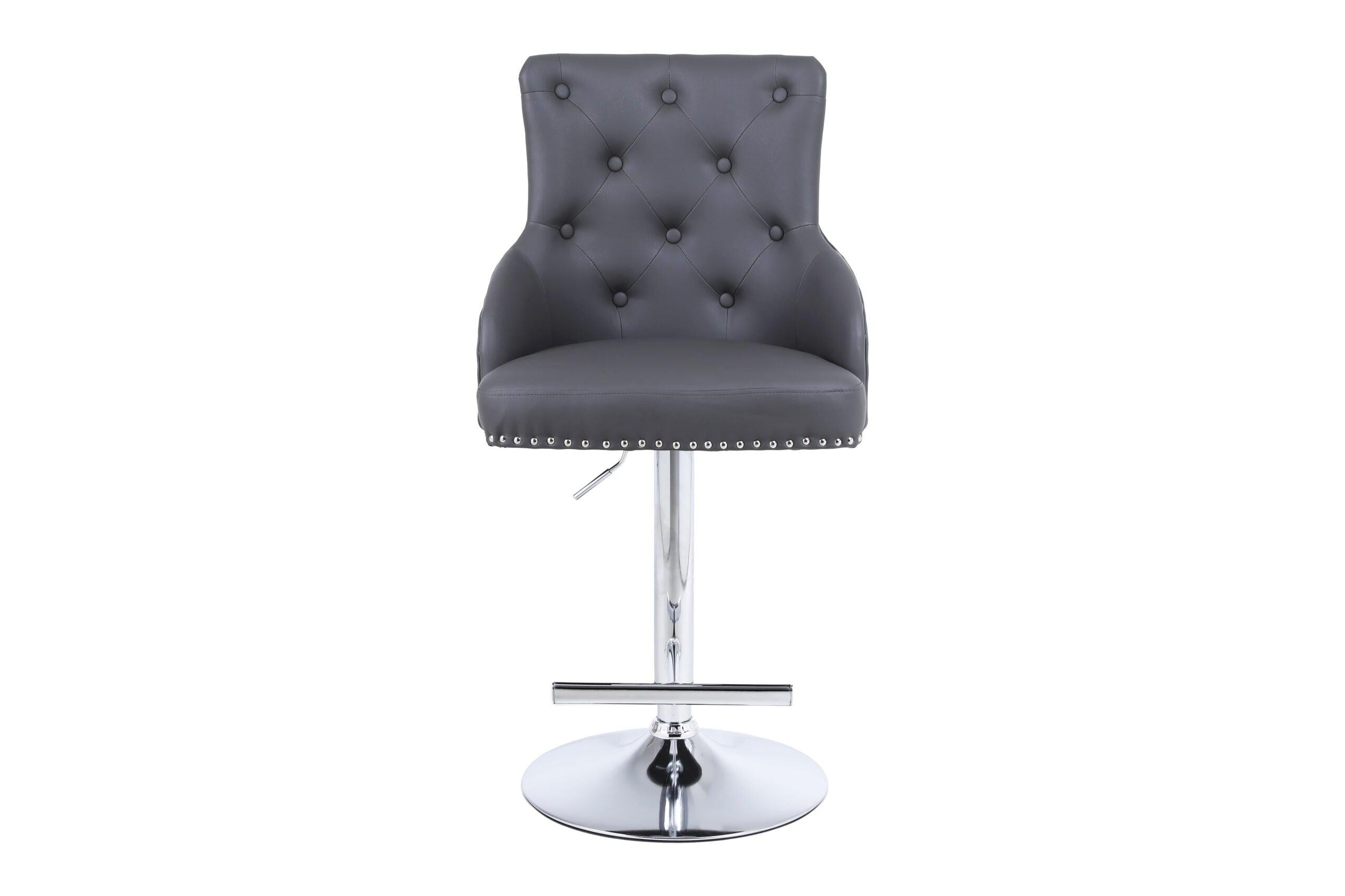 Majestic Grey PU Faux Leather Barstool With Lion Knocker - Belmont Interiors