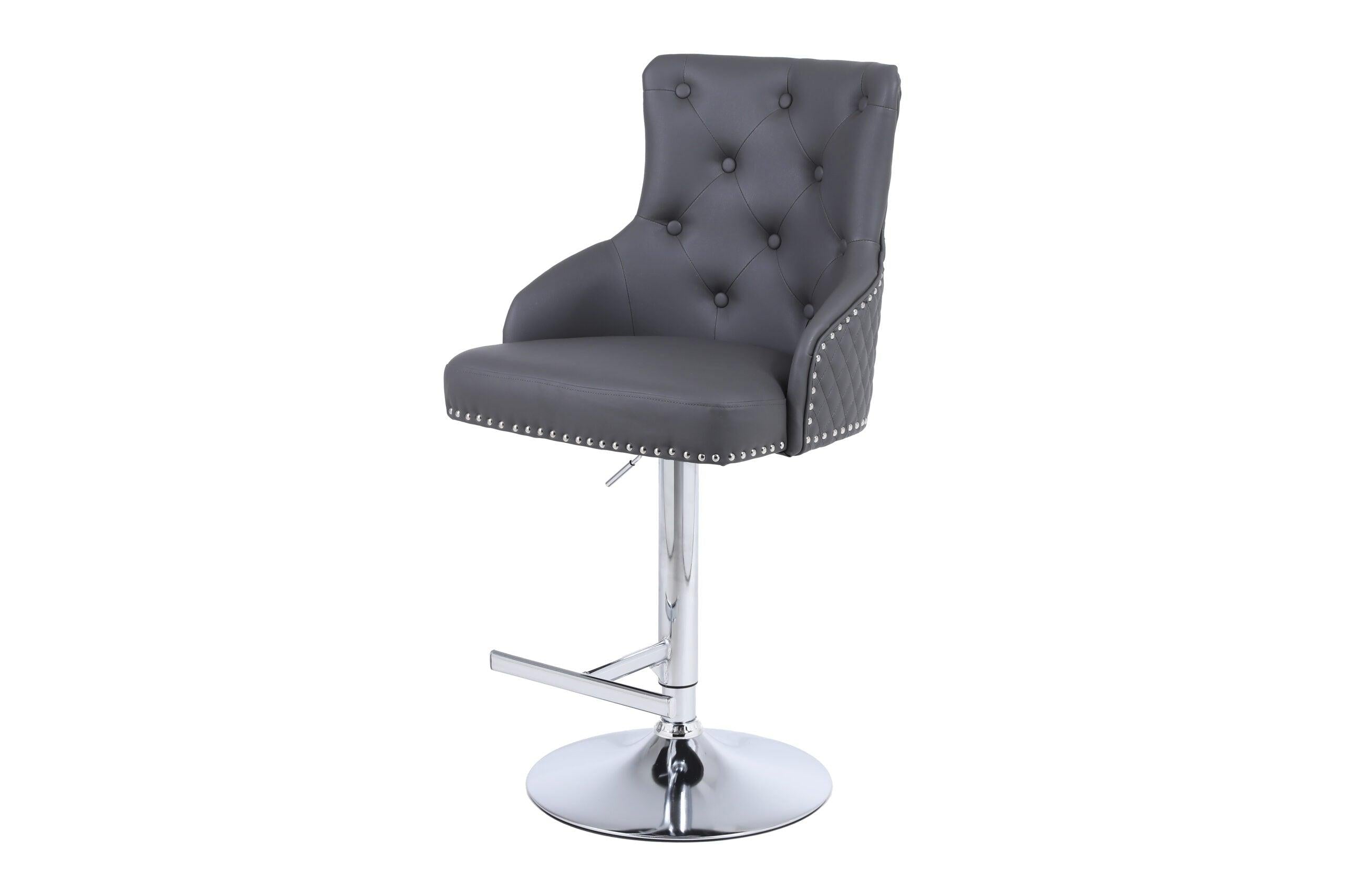 Majestic Grey PU Faux Leather Barstool With Lion Knocker - Belmont Interiors