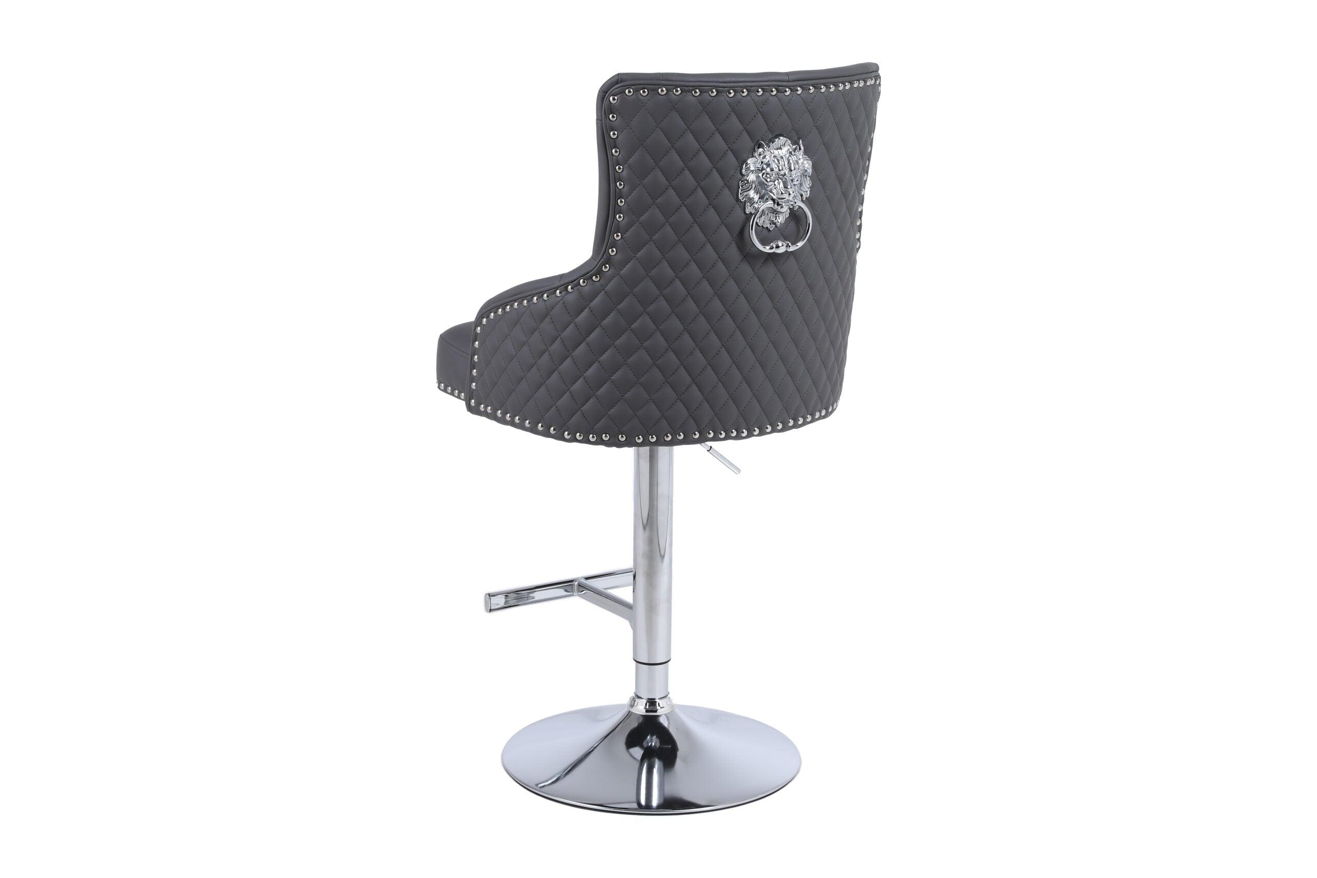 Majestic Grey PU Faux Leather Barstool With Lion Knocker - Belmont Interiors