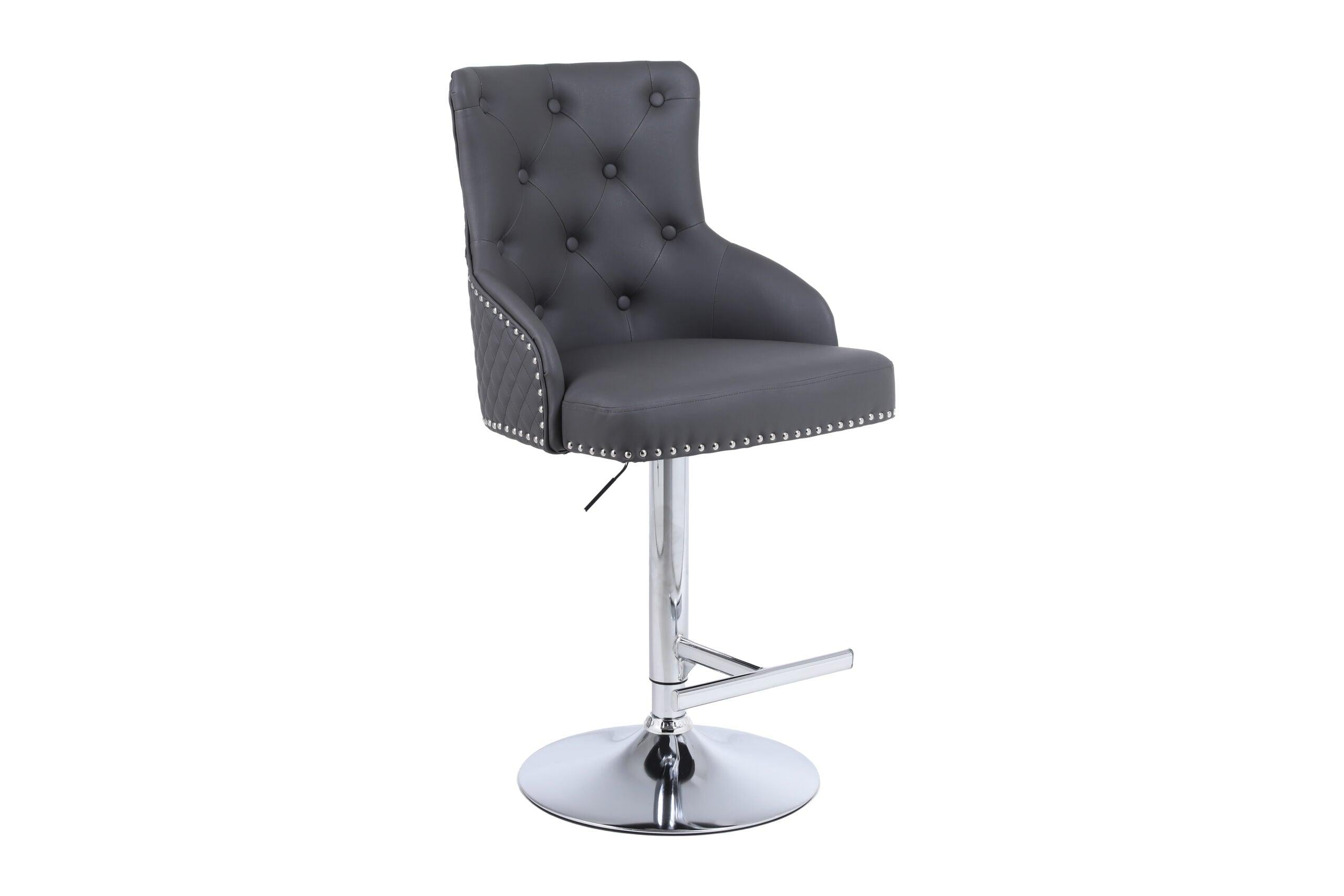 Majestic Grey PU Faux Leather Barstool With Lion Knocker - Belmont Interiors