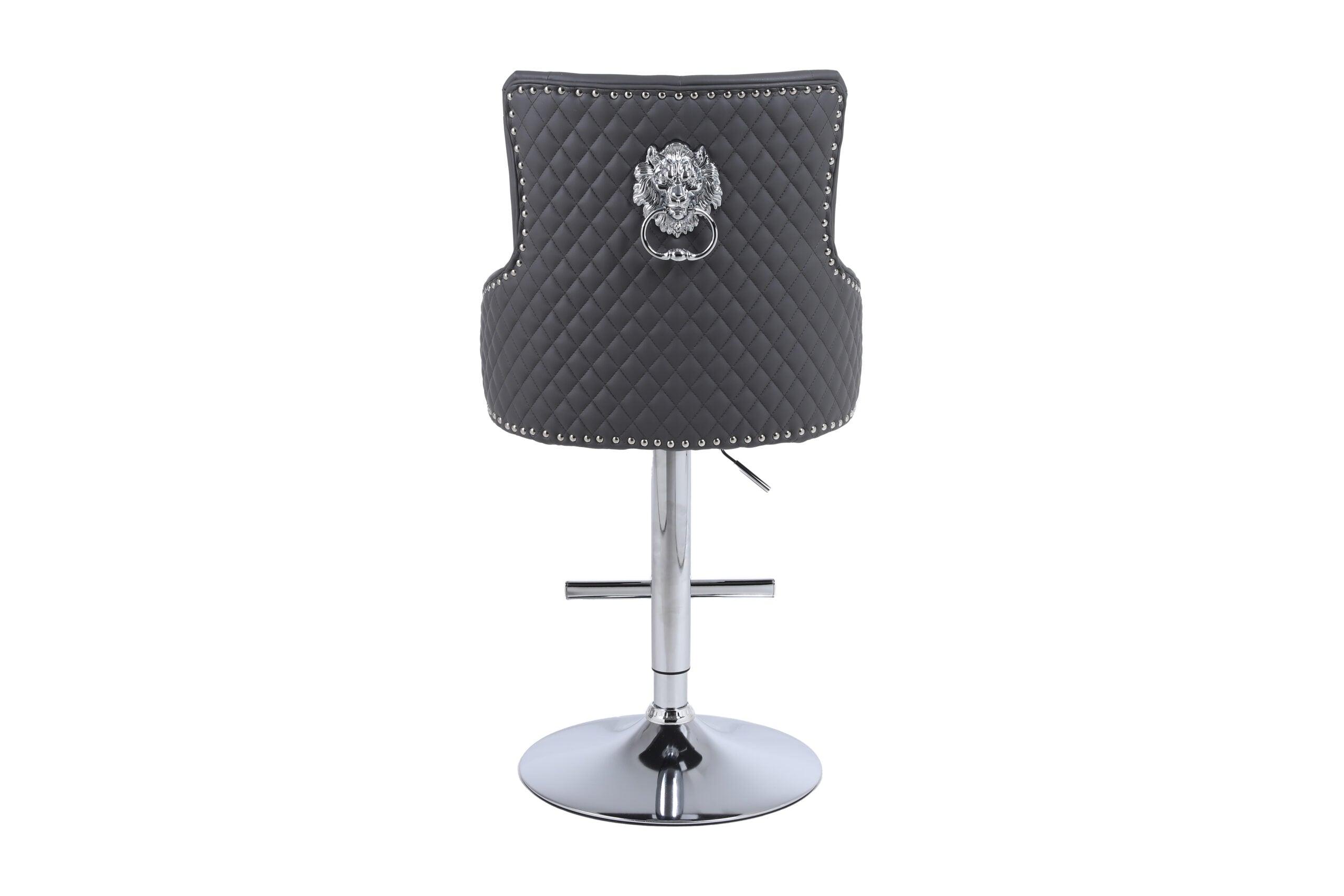 Majestic Grey PU Faux Leather Barstool With Lion Knocker - Belmont Interiors