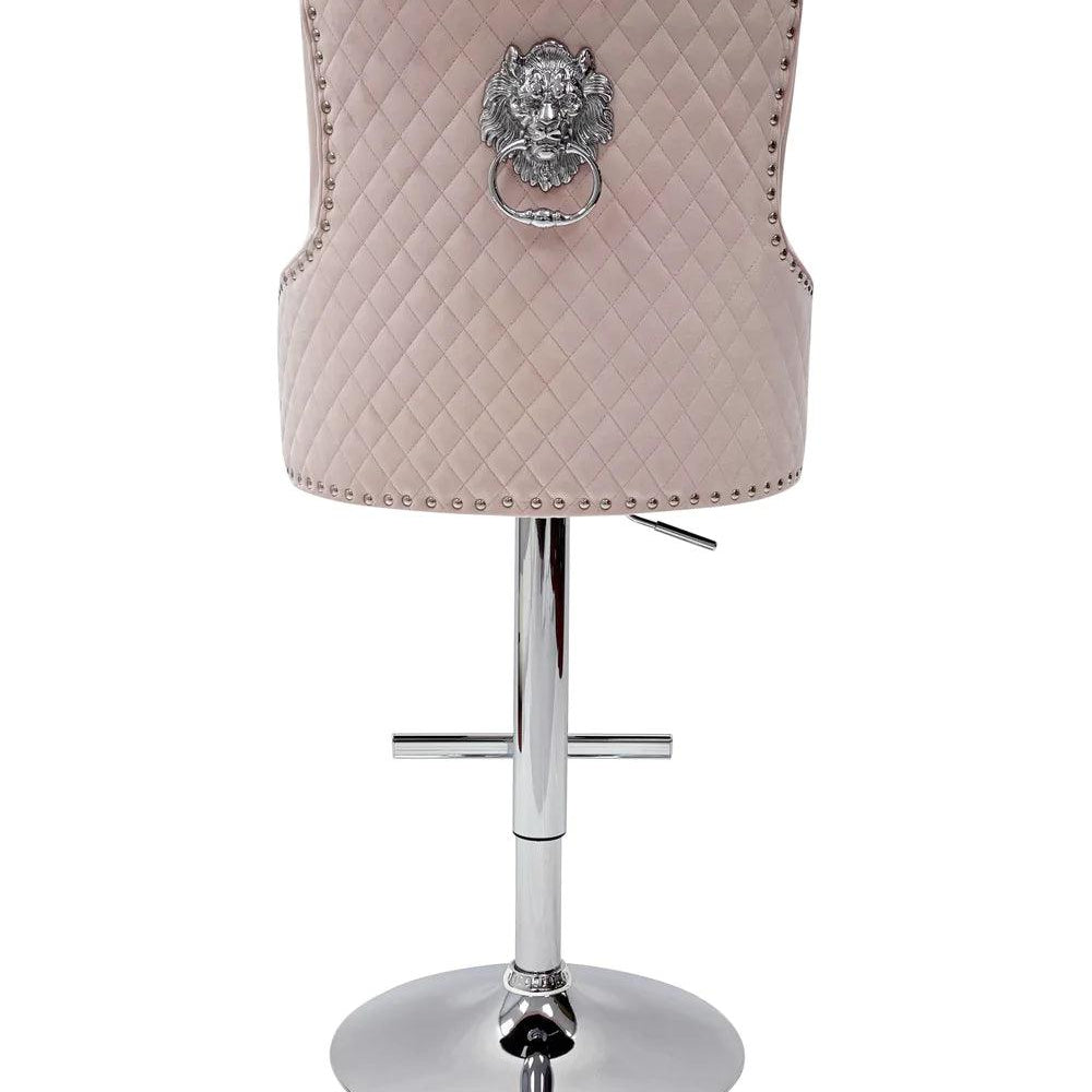 Majestic Pink Brushed Velvet Bar Stool With Lion Knocker - Belmont Interiors