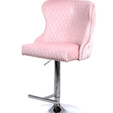 Valentino Pink Lion Knocker Quilted Back Plush Velvet Chrome Bar Stool - Belmont Interiors