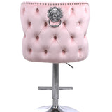 Valentino Pink Lion Knocker Quilted Back Plush Velvet Chrome Bar Stool - Belmont Interiors