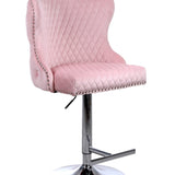 Valentino Pink Lion Knocker Quilted Back Plush Velvet Chrome Bar Stool - Belmont Interiors