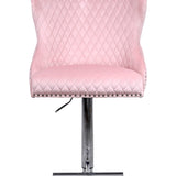 Valentino Pink Lion Knocker Quilted Back Plush Velvet Chrome Bar Stool - Belmont Interiors