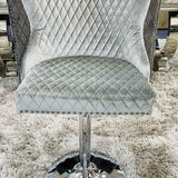 Valentino Pewter Shimmer Grey Lion Knocker Quilted Back Plush Velvet Chrome Bar Stool - Belmont Interiors