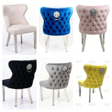 Valentino Lion Knocker Quilted Tufted Plush Velvet Dining Chair - 6 Colours-Esme Furnishings