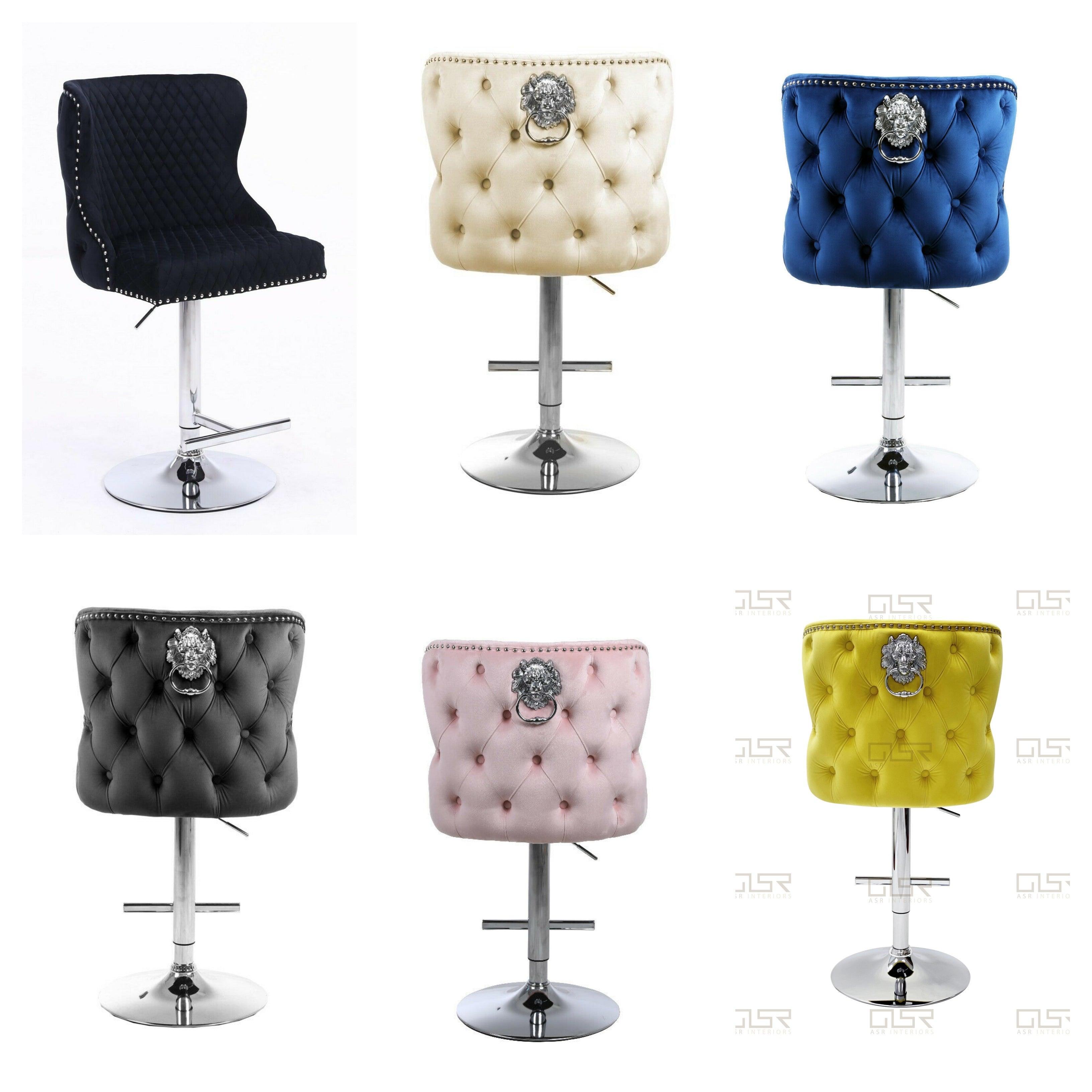 Valentino Lion Knocker Quilted Tufted Plush Velvet BAR STOOLS - 6 Colours-Esme Furnishings