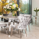 Louis Marble & Chrome Dining Table With Valentino Lion Knocker Velvet Chairs & Bench