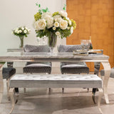 Louis Marble & Chrome Dining Table With Valentino Lion Knocker Velvet Chairs & Bench