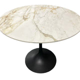 Bentley 90cm Gold/Grey Ceramic Marble Round Dining Table With Black Base + Roco 360º Grey Velvet Dining Chairs