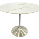 Bentley 90cm Gold Ceramic Marble Round Dining Table With Chrome Base