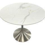 Bentley 90cm Gold Ceramic Marble Round Dining Table With Chrome Base