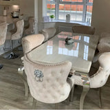 Louis Marble & Chrome Dining Table With Valentino Lion Knocker Velvet Chairs