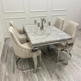 Louis 160cm Marble & Chrome Dining Table With Chelmsford Beige/Chrome Velvet Chairs