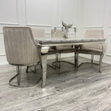 Louis 160cm Marble & Chrome Dining Table With Chelmsford Beige/Chrome Velvet Chairs