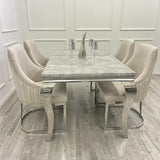 Louis 160cm Marble & Chrome Dining Table With Chelmsford Beige/Chrome Velvet Chairs