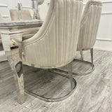 Louis 160cm Marble & Chrome Dining Table With Chelmsford Beige/Chrome Velvet Chairs