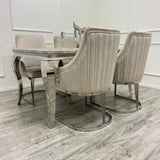 Louis 160cm Marble & Chrome Dining Table With Chelmsford Beige/Chrome Velvet Chairs